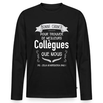 Collegue départ bonne chance - T-shirt manches longues Premium bio Homme - noir - Devant - Nico (187cm)