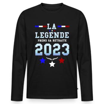 Retraite Papy legende en retraite 2023 - T-shirt manches longues Premium bio Homme - noir - Devant - Nico (187cm)