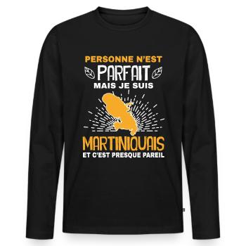 Martinique citation Drôle Homme Papa Martiniquais - T-shirt manches longues Premium bio Homme - noir - Devant - Nico (187cm)