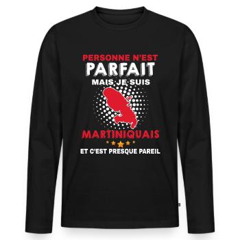 Martinique Humour citation - T-shirt manches longues Premium bio Homme - noir - Devant - Nico (187cm)