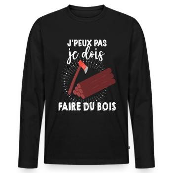 Je Dois Faire Du Bois - T-shirt manches longues Premium bio Homme - noir - Devant - Nico (187cm)
