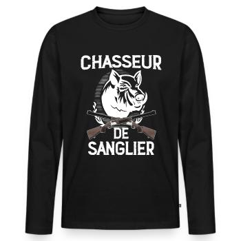 Chasseur De Sanglier humour Chasse Gibier - T-shirt manches longues Premium bio Homme - noir - Devant - Nico (187cm)