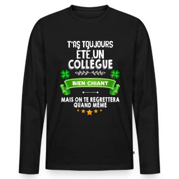 T-shirt collègue chiant Humour Départ en retraite - T-shirt manches longues Premium bio Homme - noir - Devant - Nico (187cm)