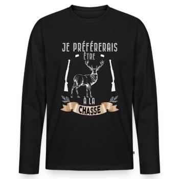 Etre A La Chasse Humour Chasseur - T-shirt manches longues Premium bio Homme - noir - Devant - Nico (187cm)