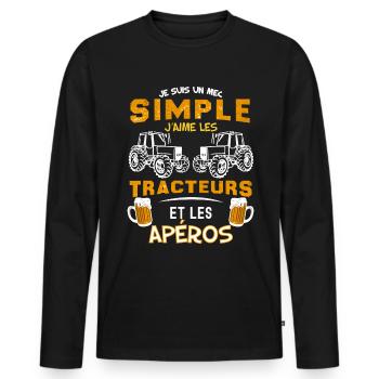 Conducteur De Tracteur et Apéro - T-shirt manches longues Premium bio Homme - noir - Devant - Nico (187cm)