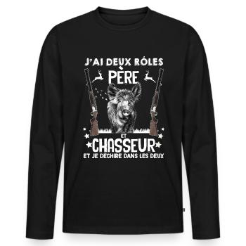Pere et chasseur de sanglier - T-shirt manches longues Premium bio Homme - noir - Devant - Nico (187cm)