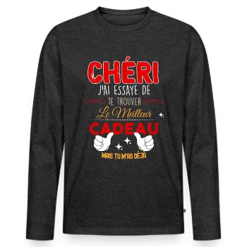 Mon Chéri Ton Cadeau Humour Homme - T-shirt manches longues Premium bio Homme - anthracite chiné - Devant - Nico (187cm)