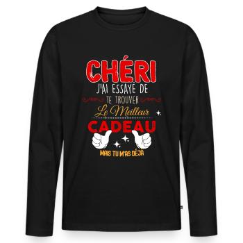 Mon Chéri Ton Cadeau Humour Homme - T-shirt manches longues Premium bio Homme - noir - Devant - Nico (187cm)
