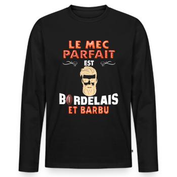 Homme De Bordeau Barbu Et Fan De Rugby - T-shirt manches longues Premium bio Homme - noir - Devant - Nico (187cm)