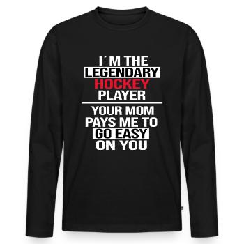 Terrain de hockey sur gazon « joueur de hockey légendaire » - T-shirt manches longues Premium bio Homme - noir - Devant - Nico (187cm)