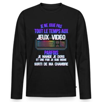 Jeux Vidéo Cadeau Citation Je Ne Joue Pas - T-shirt manches longues Premium bio Homme - noir - Devant - Nico (187cm)