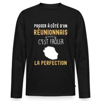 Homme Réunionnais Perfection - T-shirt manches longues Premium bio Homme - noir - Devant - Nico (187cm)