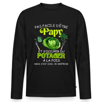 Papy Jardinier Au Top Potager Et Fierté - T-shirt manches longues Premium bio Homme - noir - Devant - Nico (187cm)