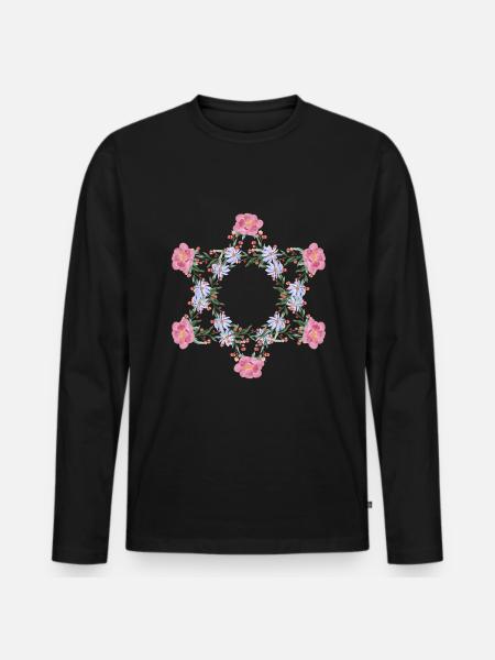 Jüdischer Davidstern Blumen - Männer Premium Bio Langarmshirt - Schwarz