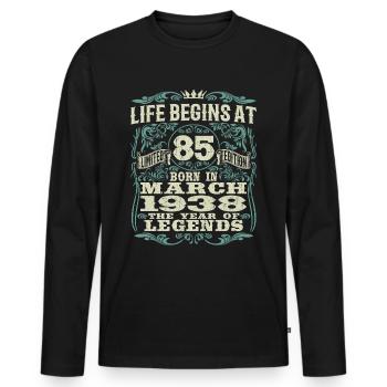 85 years old - birthday 1938 - born in march 1938 - Men's Premium Organic Long Sleeve Shirt - black - Front - Nico (187cm)