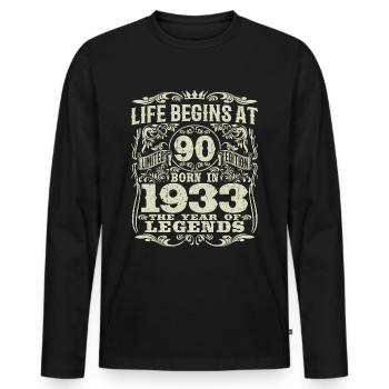 90 ans - anniversaire 1933 - né en 1933 - T-shirt manches longues Premium bio Homme - noir - Devant - Nico (187cm)