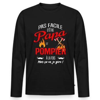 PAPA POMPIER - T-shirt manches longues Premium bio Homme - noir - Devant - Nico (187cm)