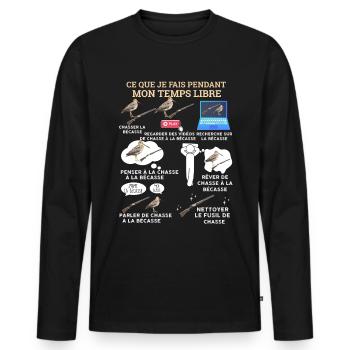 Chasse de bécasse. Cadeau chasseur - T-shirt manches longues Premium bio Homme - noir - Devant - Nico (187cm)
