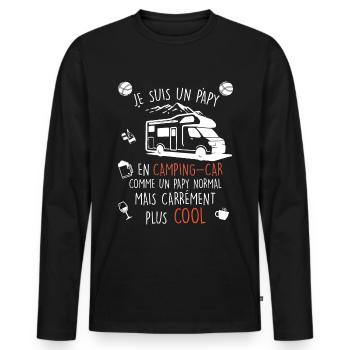 Papy cool en camping-car - T-shirt manches longues Premium bio Homme - noir - Devant - Nico (187cm)