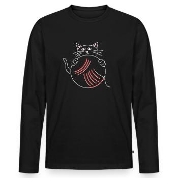 Cute cat with ball of yarn gift idea - Men's Premium Organic Long Sleeve Shirt - black - Front - Nico (187cm)
