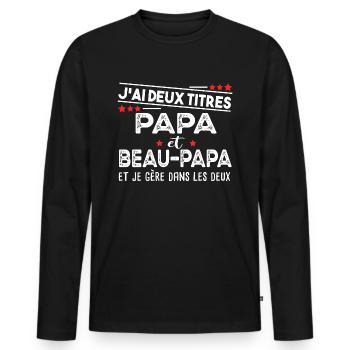 Papa Père Beau-papa Beau-Père Famille Humour - T-shirt manches longues Premium bio Homme - noir - Devant - Nico (187cm)