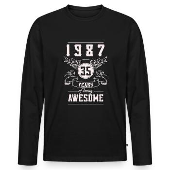 Jahrgang 1987 Geburtstag Geschenk 35 Jahre - Männer Premium Bio Langarmshirt - Schwarz - Vorne - Nico (187cm)