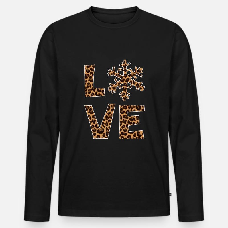 Leopardenmuster Liebe Schnee - Männer Premium Bio Langarmshirt - Schwarz