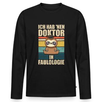 Sloth Laziness Doctor in Faulology Lazy - Men's Premium Organic Long Sleeve Shirt - black - Front - Nico (187cm)
