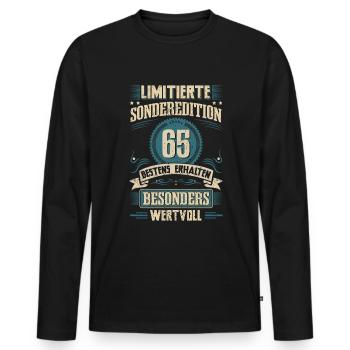 65th birthday born in 1957 Sixty-five - Men's Premium Organic Long Sleeve Shirt - black - Front - Nico (187cm)