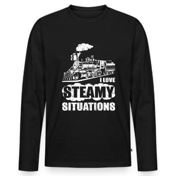 Drôle de locomotive à vapeur et de modélisme ferroviaire - T-shirt manches longues Premium bio Homme - noir - Devant - Nico (187cm)