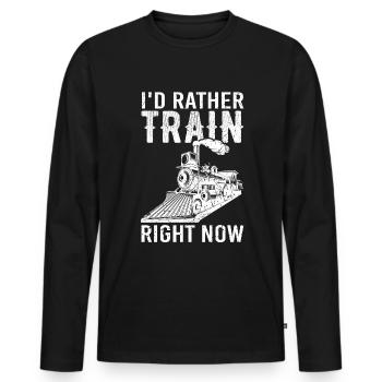 Locomotive à vapeur de chemin de fer miniature drôle - T-shirt manches longues Premium bio Homme - noir - Devant - Nico (187cm)