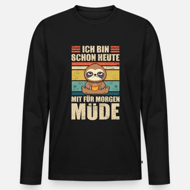 Faultier Arbeitskollege Kaffeetrinker - Männer Premium Bio Langarmshirt - Schwarz