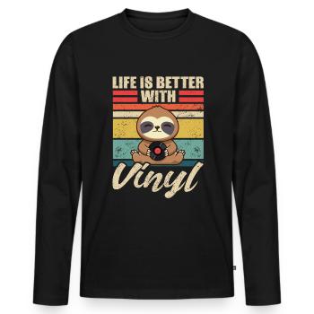 Disques Collector Vinyl Sloth - T-shirt manches longues Premium bio Homme - noir - Devant - Nico (187cm)