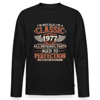 1977 Vintage Vintage Birthday Gift Retro - Men's Premium Organic Long Sleeve Shirt - black - Front - Nico (187cm)