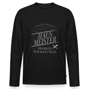 Hausmeister, Hauswart und Facility Manager - Männer Premium Bio Langarmshirt - Schwarz - Vorne - Nico (187cm)