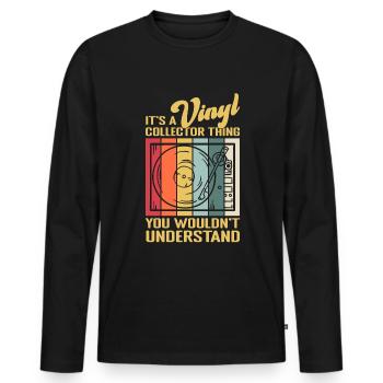 Collectionneur de disques rétro vinyle - T-shirt manches longues Premium bio Homme - noir - Devant - Nico (187cm)
