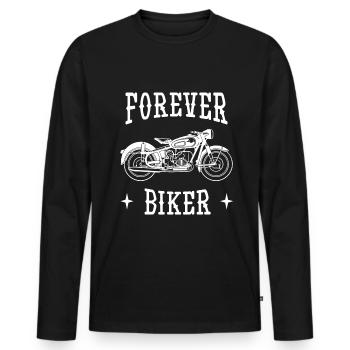 Forever Biker Motorrad Sprüche - Männer Premium Bio Langarmshirt - Schwarz - Vorne - Nico (187cm)