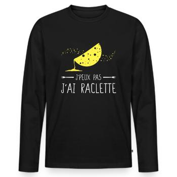 J'peux pas j'ai raclette - Humour Fromage Hiver - T-shirt manches longues Premium bio Homme - noir - Devant - Nico (187cm)