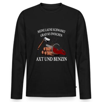 Lustiger Spruch Holzfäller mit Axt Kettensäge - Männer Premium Bio Langarmshirt - Schwarz - Vorne - Nico (187cm)