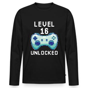 Niveau 16 casque déverrouillé pour les citations de joueurs - T-shirt manches longues Premium bio Homme - noir - Devant - Nico (187cm)