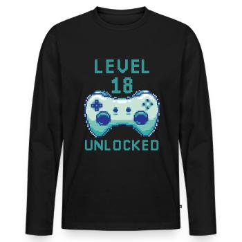 Level 18 unlocked Headphones for Gamer Quotes - Men's Premium Organic Long Sleeve Shirt - black - Front - Nico (187cm)