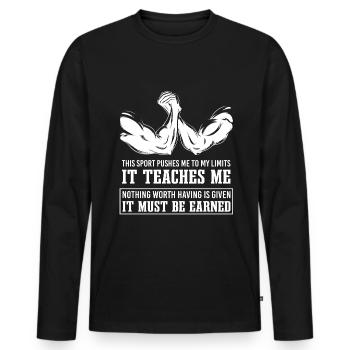 Bras de fer Slogan Bras de fer - T-shirt manches longues Premium bio Homme - noir - Devant - Nico (187cm)