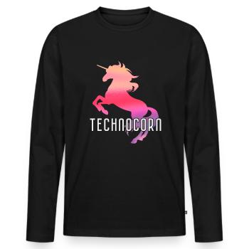 Technocorn Techno Rave Festival Electro Raver - Männer Premium Bio Langarmshirt - Schwarz - Vorne - Nico (187cm)