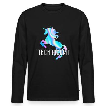 Technocorn Techno Rave Festival Electro Raver - Männer Premium Bio Langarmshirt - Schwarz - Vorne - Nico (187cm)