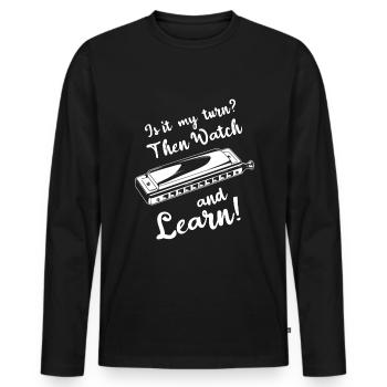 Harmonica Compétences Drôle - T-shirt manches longues Premium bio Homme - noir - Devant - Nico (187cm)