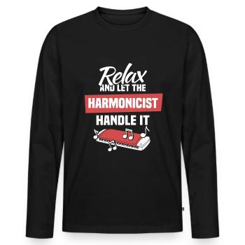 Harmonica funny harmonica player - Men's Premium Organic Long Sleeve Shirt - black - Front - Nico (187cm)