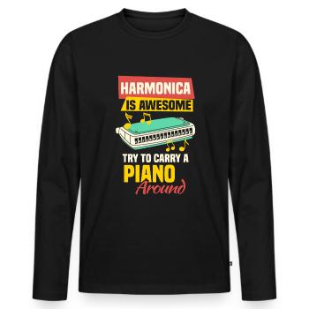 Harmonica funny harmonica player - Men's Premium Organic Long Sleeve Shirt - black - Front - Nico (187cm)