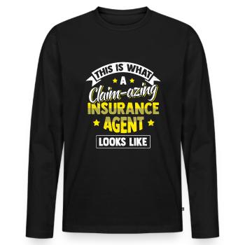 Versicherungsvertreter Lustig Aktuar - Männer Premium Bio Langarmshirt - Schwarz - Vorne - Nico (187cm)