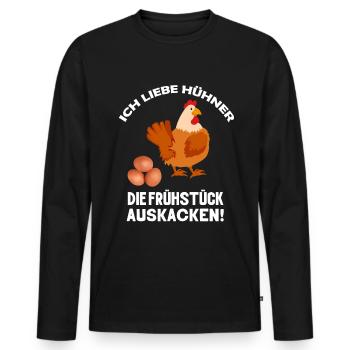 Ich liebe Hühner die Frühstück kacken Huhn Sprüche - Männer Premium Bio Langarmshirt - Schwarz - Vorne - Nico (187cm)