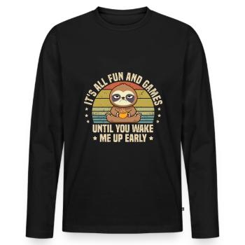 Morgenmuffel Faultier Lustig Schlafen - Männer Premium Bio Langarmshirt - Schwarz - Vorne - Nico (187cm)